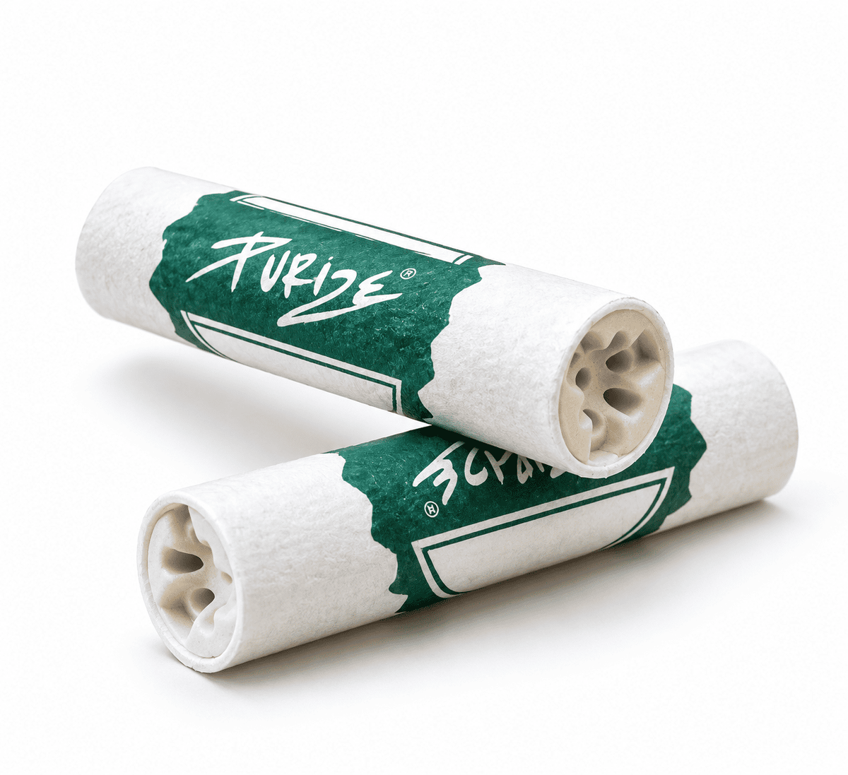 Vue détaillée des filtres PURIZE Regular 9 mm à charbon actif avec leurs embouts en céramique perforés