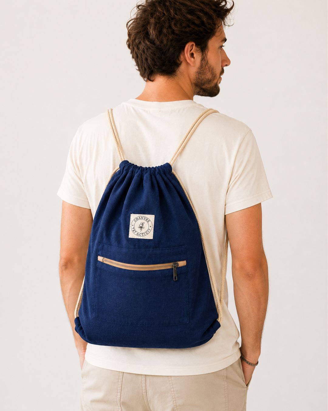 Sac à dos en chanvre bleu foncé – Poche zippée