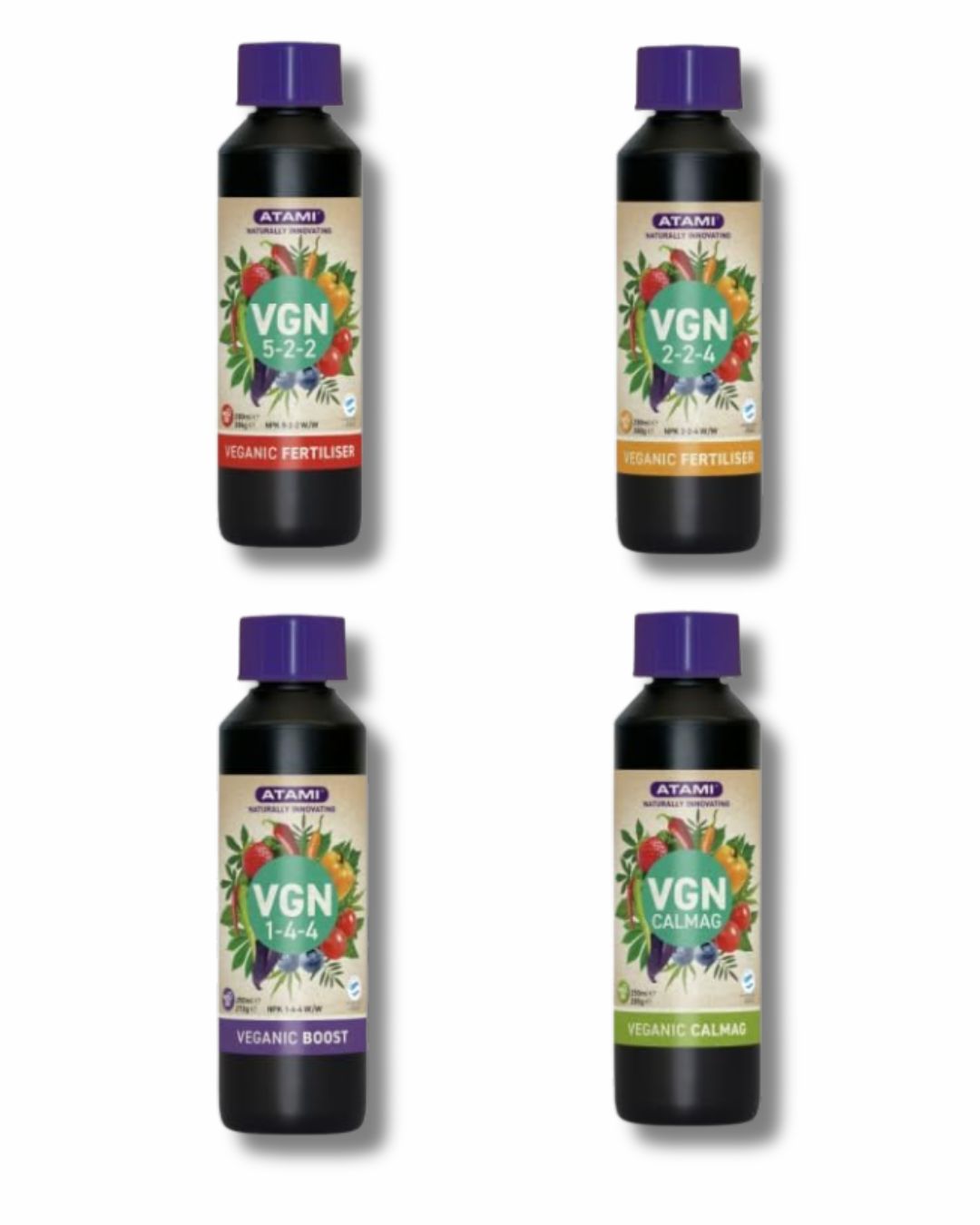 Kit d’engrais organiques Atami VGN Veganic 4 × 250 ml