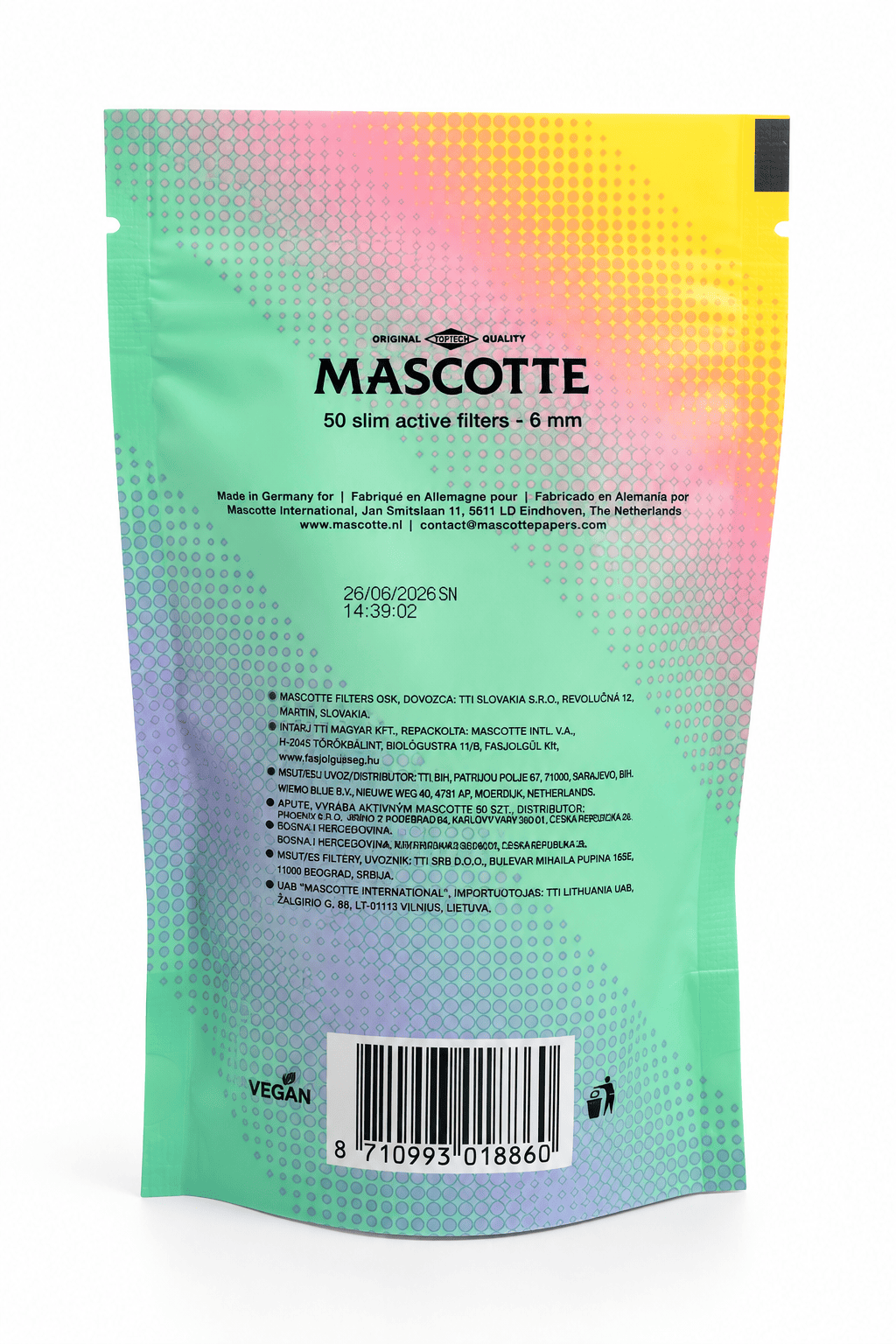 Dos du sachet Mascotte Bright Colors – 50 filtres actifs 6 mm