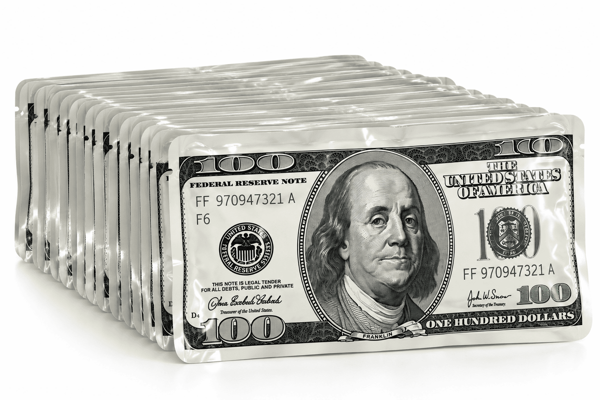 Lot de pochons Billet 100 Dollars – Sachets imprimés effet billet x100