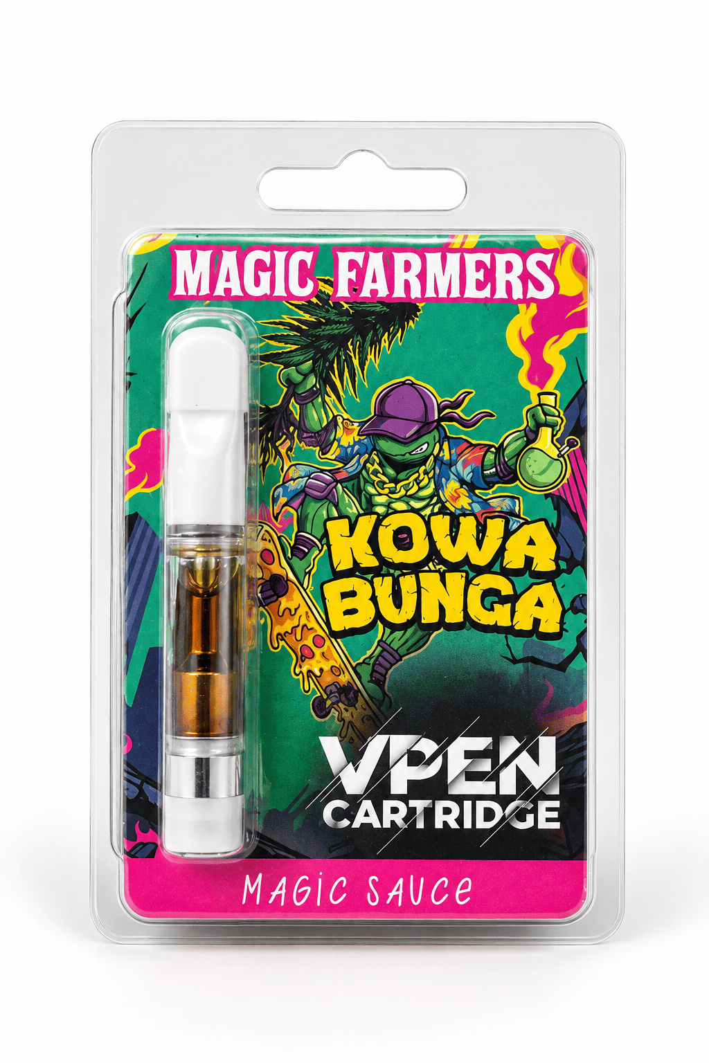 Recharge Magic Farmers VPEN Cartridge Kowa Bunga de la gamme Magic Sauce, présentée dans son packaging illustré sur fond blanc.