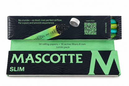 Vue intérieure du Mascotte Slim Combi avec ses feuilles à rouler et son système intégré pour filtres actifs.