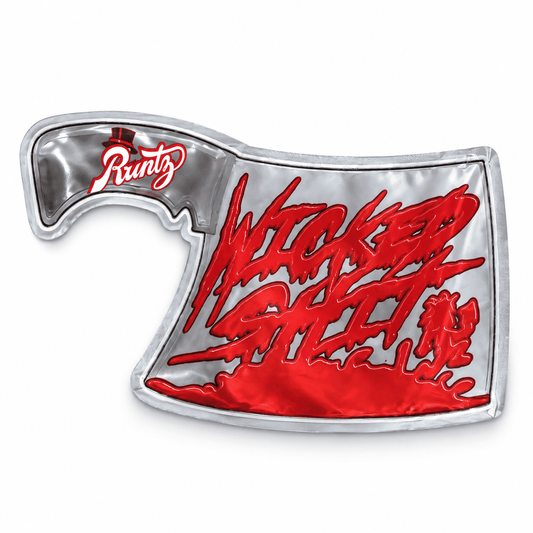 Pochon Runtz Wicked Smell métallisé argent et rouge sur fond blanc