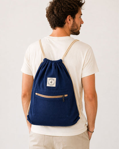 Sac à dos en chanvre bleu foncé – Poche zippée