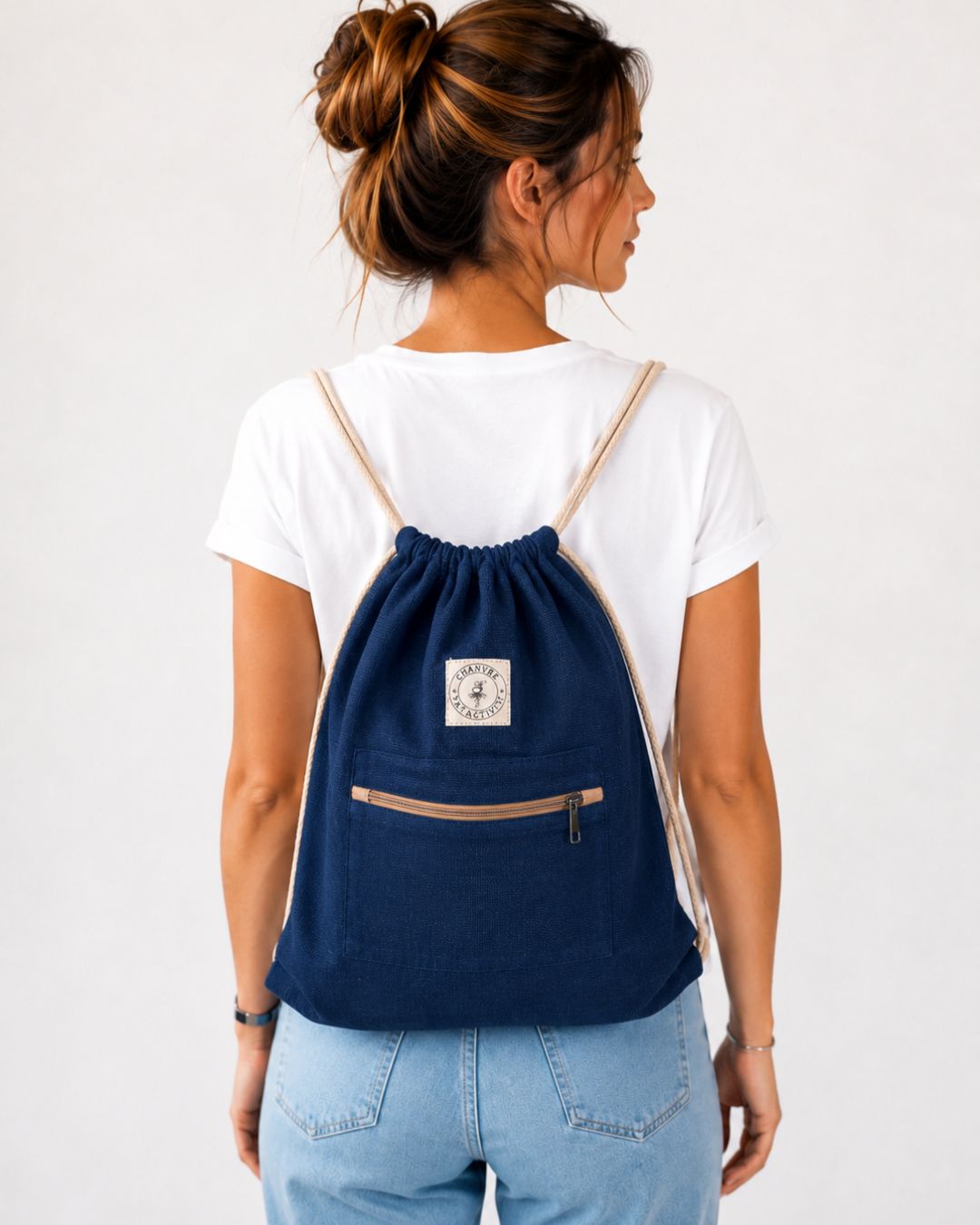 Sac à dos en chanvre bleu foncé – Poche zippée