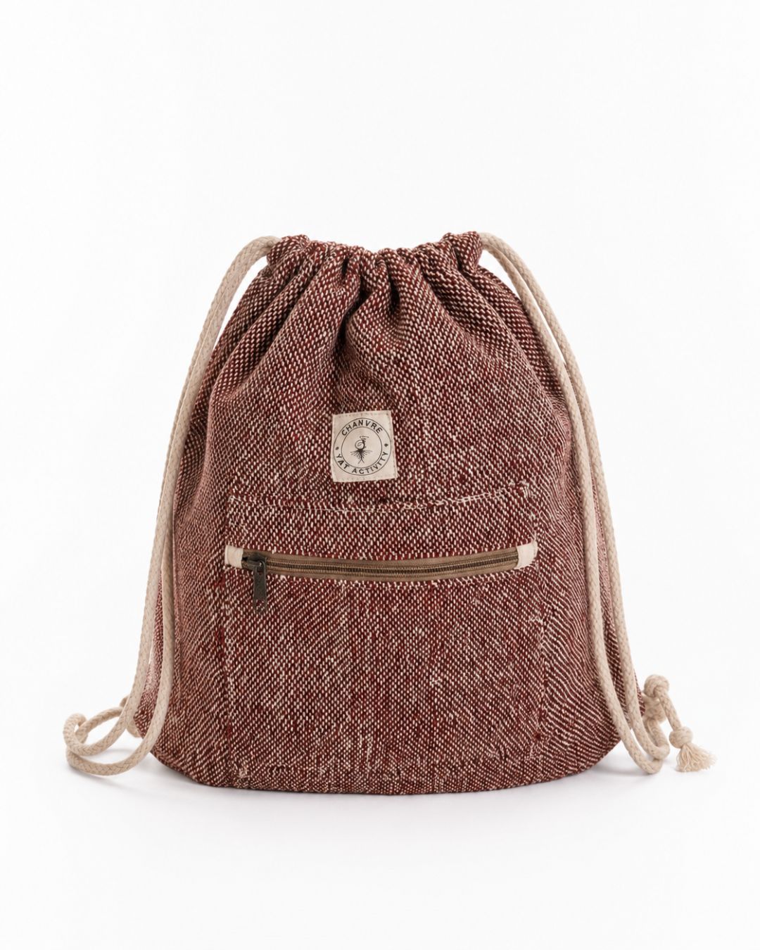 Sac à dos en chanvre rouge et blanc – Poche zippée