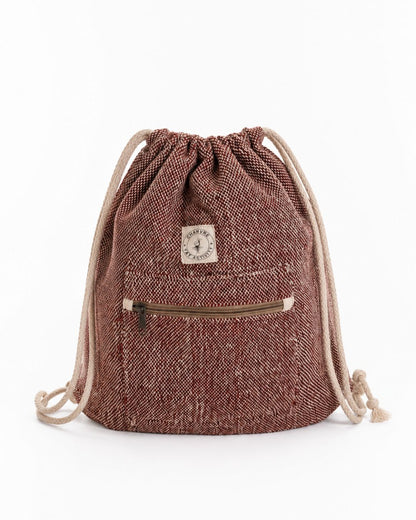 Sac à dos en chanvre rouge et blanc – Poche zippée