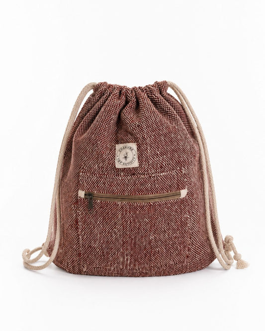 Sac à dos en chanvre rouge et blanc – Poche zippée