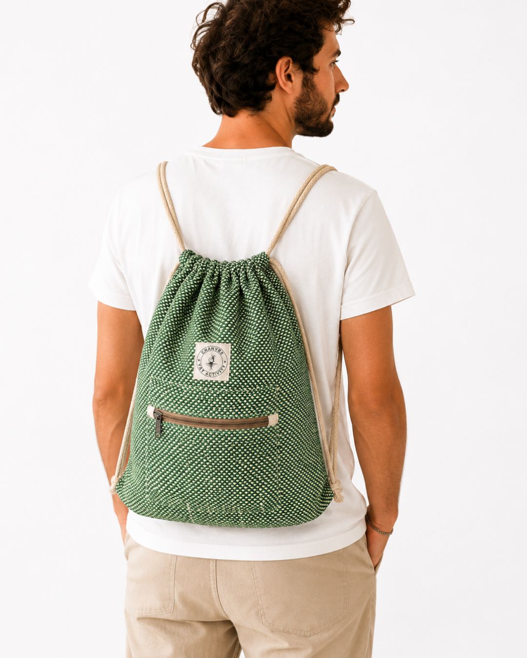 Sac à dos en chanvre vert – Poche zippée