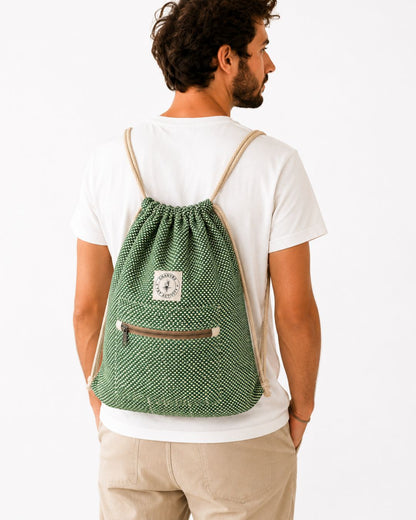 Sac à dos en chanvre vert – Poche zippée