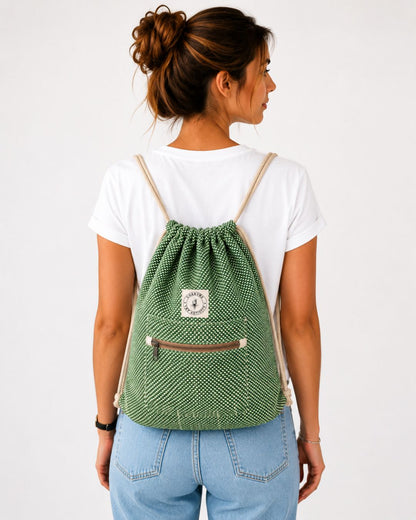 Sac à dos en chanvre vert – Poche zippée