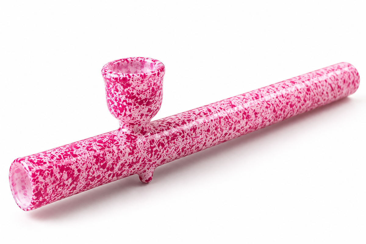 Steamroller en verre 25 cm rose et blanc moucheté -Holypote
